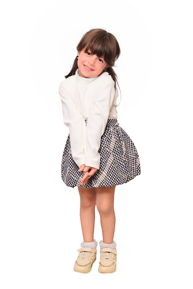 بونچو تنورة كاروهات بناتى مصنوعة من مزيج القطن والليكرا بملمس جاكارد متعددة الألوان . - Image 2