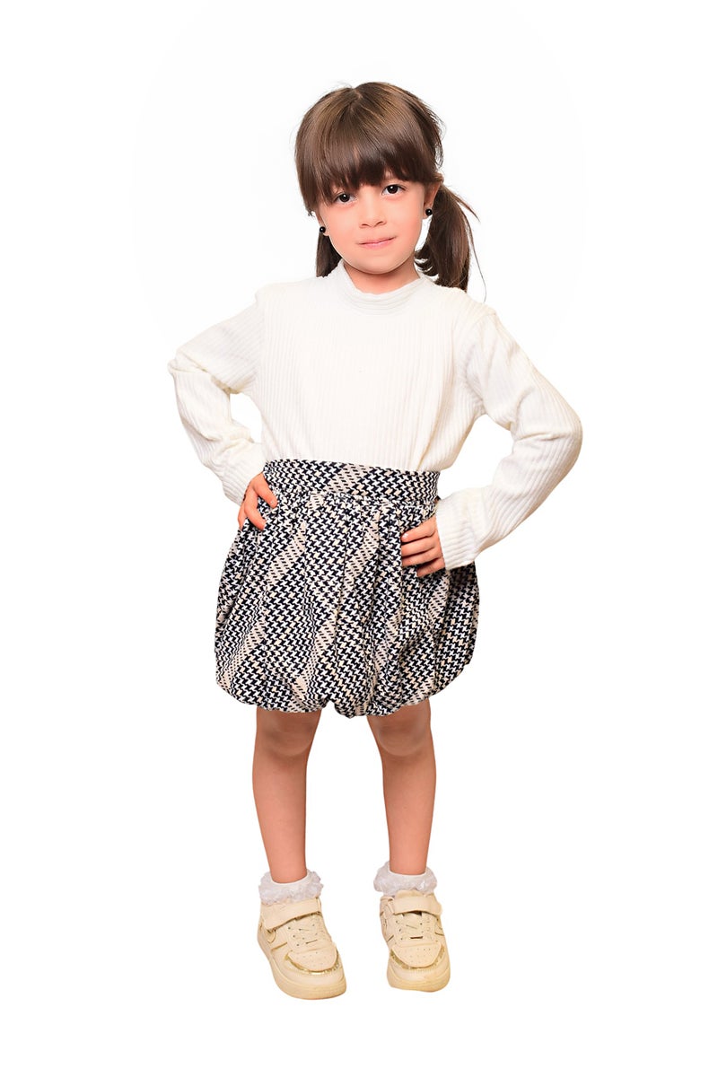 بونچو تنورة كاروهات بناتى مصنوعة من مزيج القطن والليكرا بملمس جاكارد متعددة الألوان . - Image 1