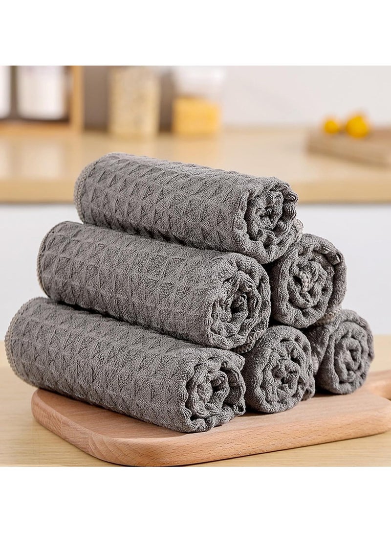 Mmmon 6Pcs Kitchen Dish Towels,Cotton Cleaning Cloth Kitchen Dish Rags,Highly Absorbent Waffle Cloth Teatowel for Cleaning Quick Drying of Plates and Glasses(Grey) - Image 2