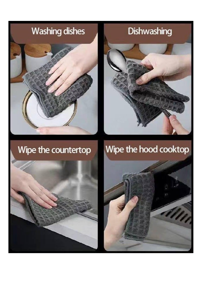 Mmmon 6Pcs Kitchen Dish Towels,Cotton Cleaning Cloth Kitchen Dish Rags,Highly Absorbent Waffle Cloth Teatowel for Cleaning Quick Drying of Plates and Glasses(Grey) - Image 4