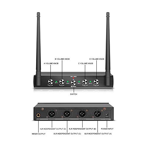 D Debra Debra Audio Pro UHF 4 Channel Wireless Microphone System with Cordless Handheld Lavalier Headset Mics, Metal Receiver, Ideal for Karaoke Church Party (with 2 Handheld & 2 Bodypack (A)) - Image 3