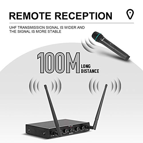 D Debra Debra Audio Pro UHF 4 Channel Wireless Microphone System with Cordless Handheld Lavalier Headset Mics, Metal Receiver, Ideal for Karaoke Church Party (with 2 Handheld & 2 Bodypack (A)) - Image 2