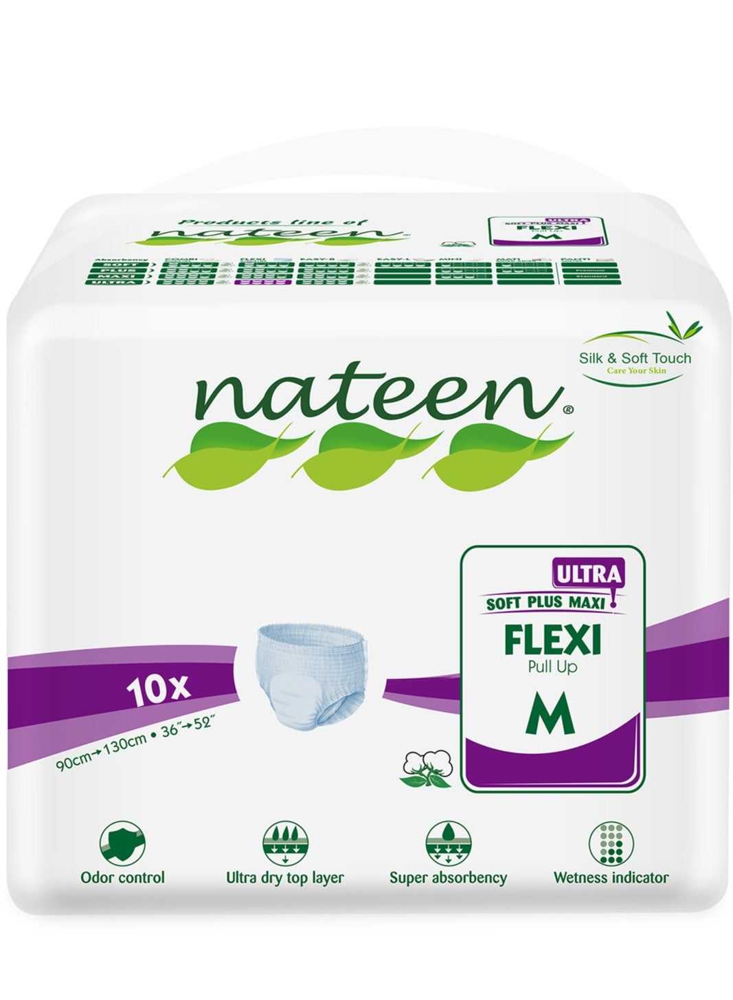 Nateen Flexi Ultra Adult Diapers Pants, ultima absorbency Incontinence Pull Ups, Medium,Waist Size 90-130cm,10 Count Adult Pants diaper ,Superior Comfort,Excellent Combination of Protection. (10 Count