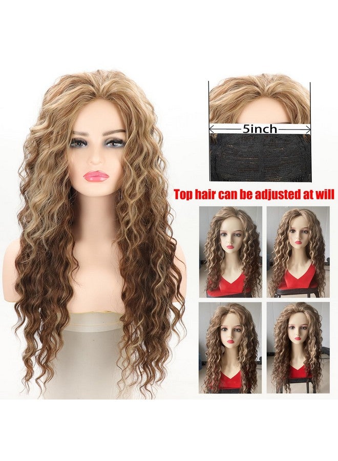 Fencca Brown Highlights Long Curly Wigs For Women Heat Resistant Synthetic Hair Brown Mixed Blonde Wave Curly Wig - Image 2