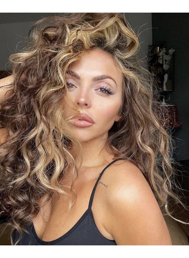 Fencca Brown Highlights Long Curly Wigs For Women Heat Resistant Synthetic Hair Brown Mixed Blonde Wave Curly Wig - Image 1