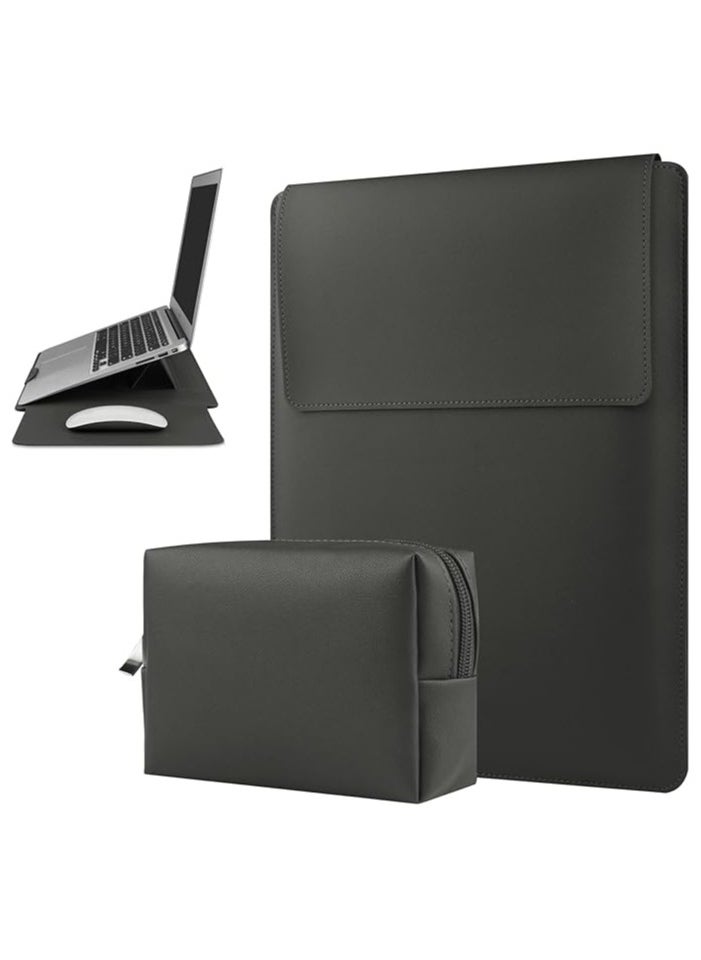 Joyelink - 13 Inch Laptop Sleeve Case Leather Case Compatible with MacBook Air 13.3/13.6 M1 M2/MacBook Pro 13 2022-2016/Dell XPS 13/Surface Pro X/8/7 /6/5/Surface Laptop 13.5 Inch, Sleeve Bag Grey - Image 1