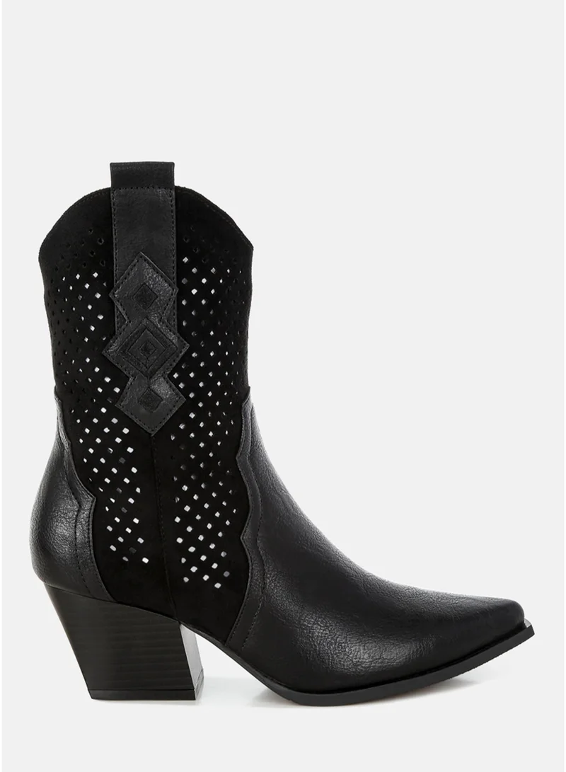 London Rag Women's Woven Cowboy Boots in Black