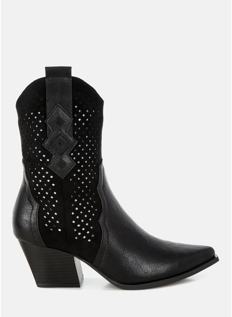London Rag Women's Woven Cowboy Boots in Black - Image 1