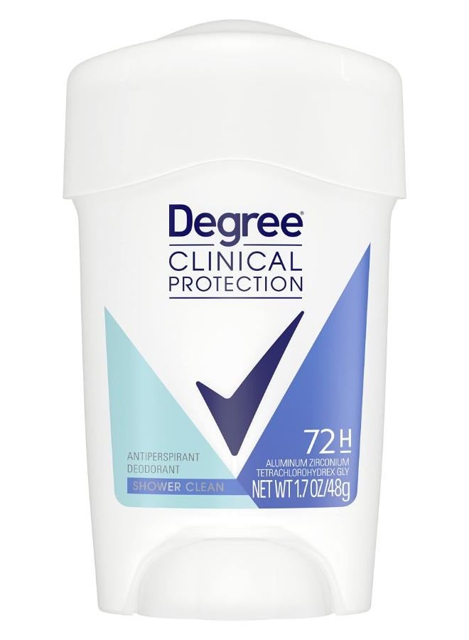 Degree Clinical Protection Antiperspirant Deodorant 72-Hour Sweat & Odor Protection Shower Clean Antiperspirant for Women 48g - Image 1