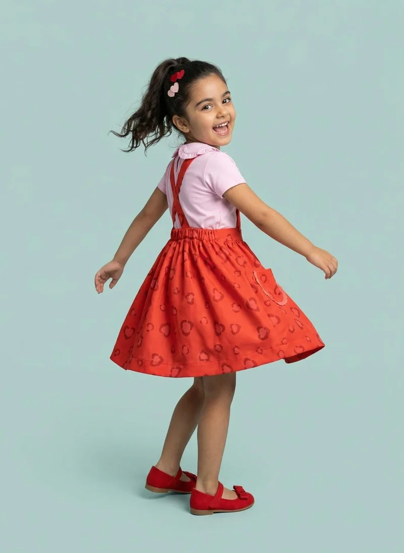 Nautinati Nautinati Girls Printed Fit and Flare Pinafore Frock with Peter Pan Collar Top Co-ord Set