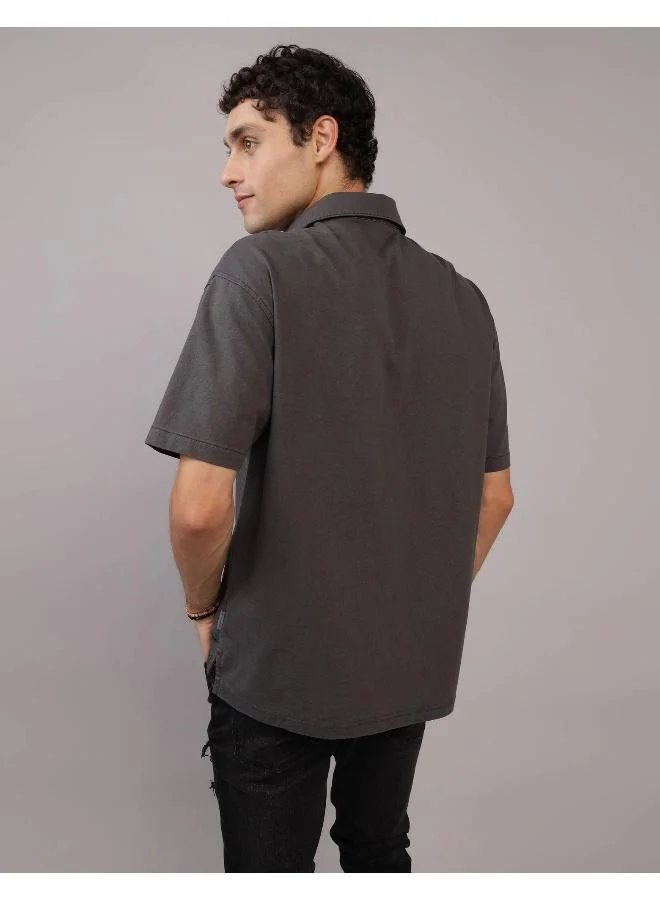 American Eagle Oversized Half Zip-Up Polo Shirt