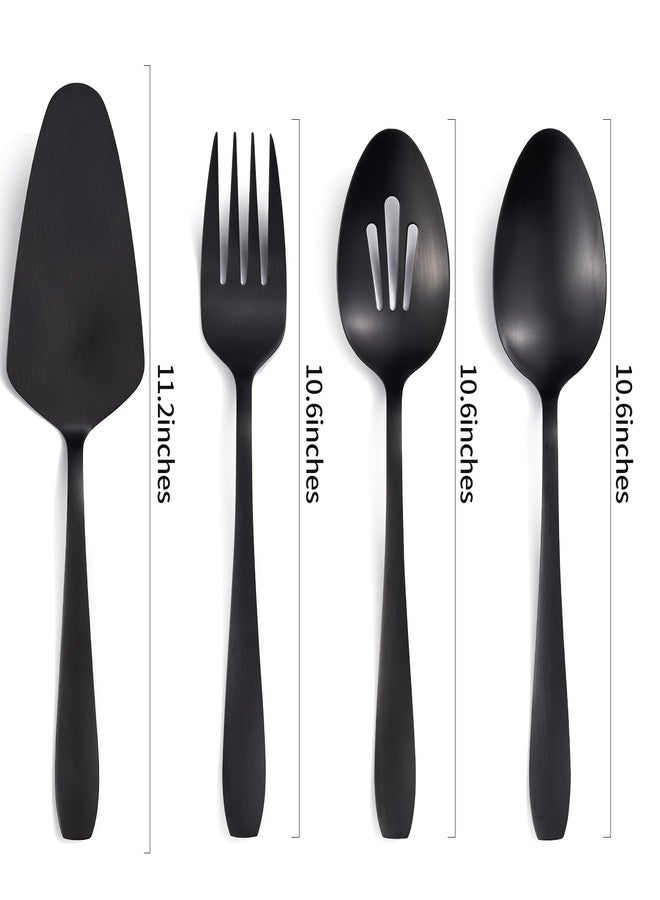 Seeshine Matte Black Serving Set, 4-Piece Stainless Steel Large Hostess Set Include Slotted Spoon Serving Spoon Serving Fork and Cake Server, Ideal for Buffets, Home, Gatherings, Restaurant - Image 2