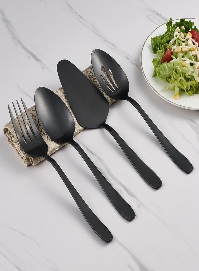 Seeshine Matte Black Serving Set, 4-Piece Stainless Steel Large Hostess Set Include Slotted Spoon Serving Spoon Serving Fork and Cake Server, Ideal for Buffets, Home, Gatherings, Restaurant - Image 3