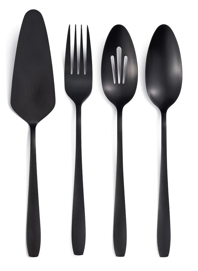 Seeshine Matte Black Serving Set, 4-Piece Stainless Steel Large Hostess Set Include Slotted Spoon Serving Spoon Serving Fork and Cake Server, Ideal for Buffets, Home, Gatherings, Restaurant - Image 1