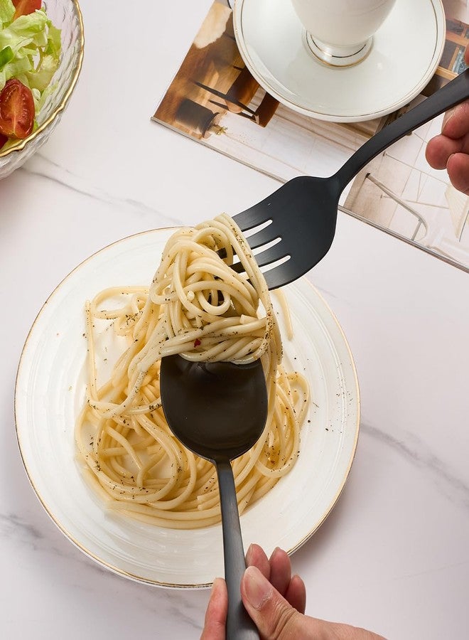 Seeshine Matte Black Serving Set, 4-Piece Stainless Steel Large Hostess Set Include Slotted Spoon Serving Spoon Serving Fork and Cake Server, Ideal for Buffets, Home, Gatherings, Restaurant - Image 5