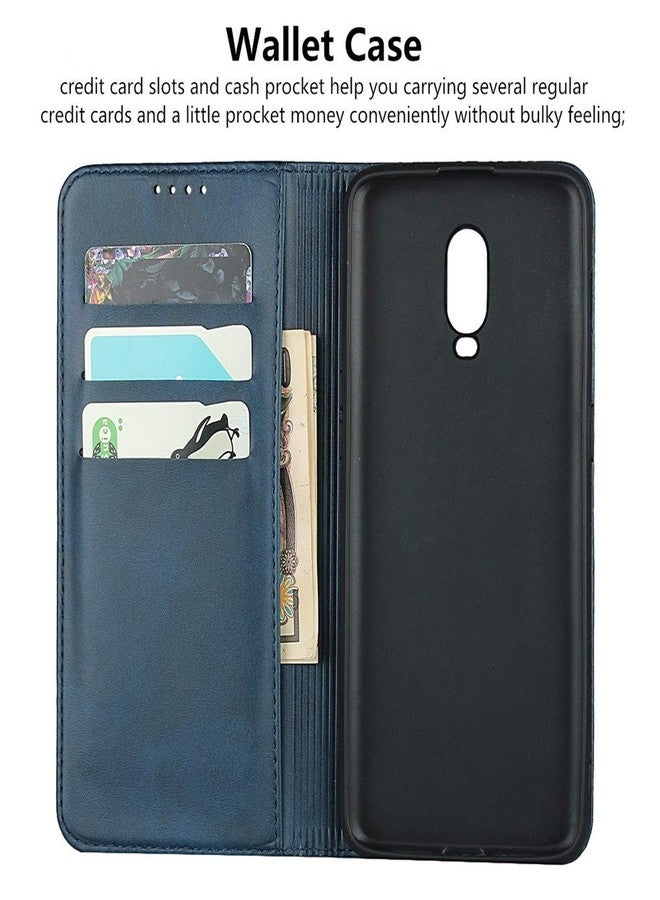 iCoverCase for OnePlus 6T Wallet Case, Premium PU Magnetic Leather Card Slots Holder Carry Kickstand Feature Flip Cover Case for OnePlus 6T (Navy Blue) - Image 4