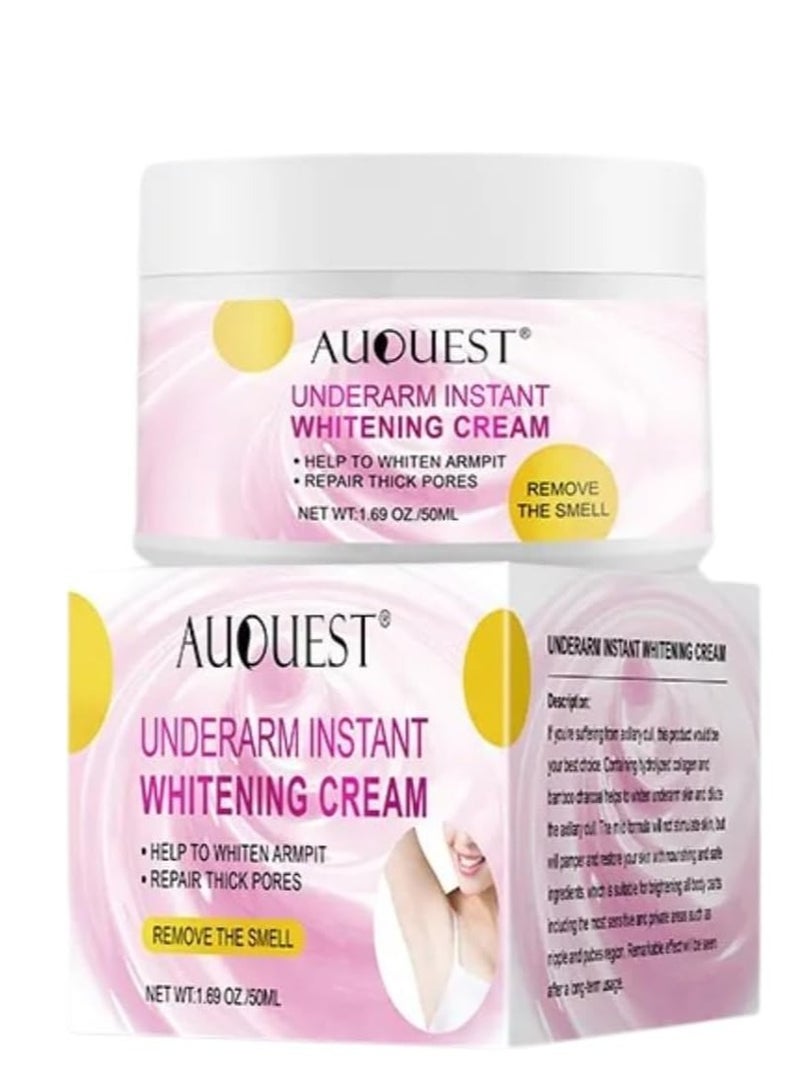 AuQuest Underarm Instant Whitening Cream 50ml, Bleaching Cream For Women For Dark Armpit Body Face Lightening Cream Intimate Skin Cream For Knees Armpit Elbows Private Areas Whitening Cream - Image 1