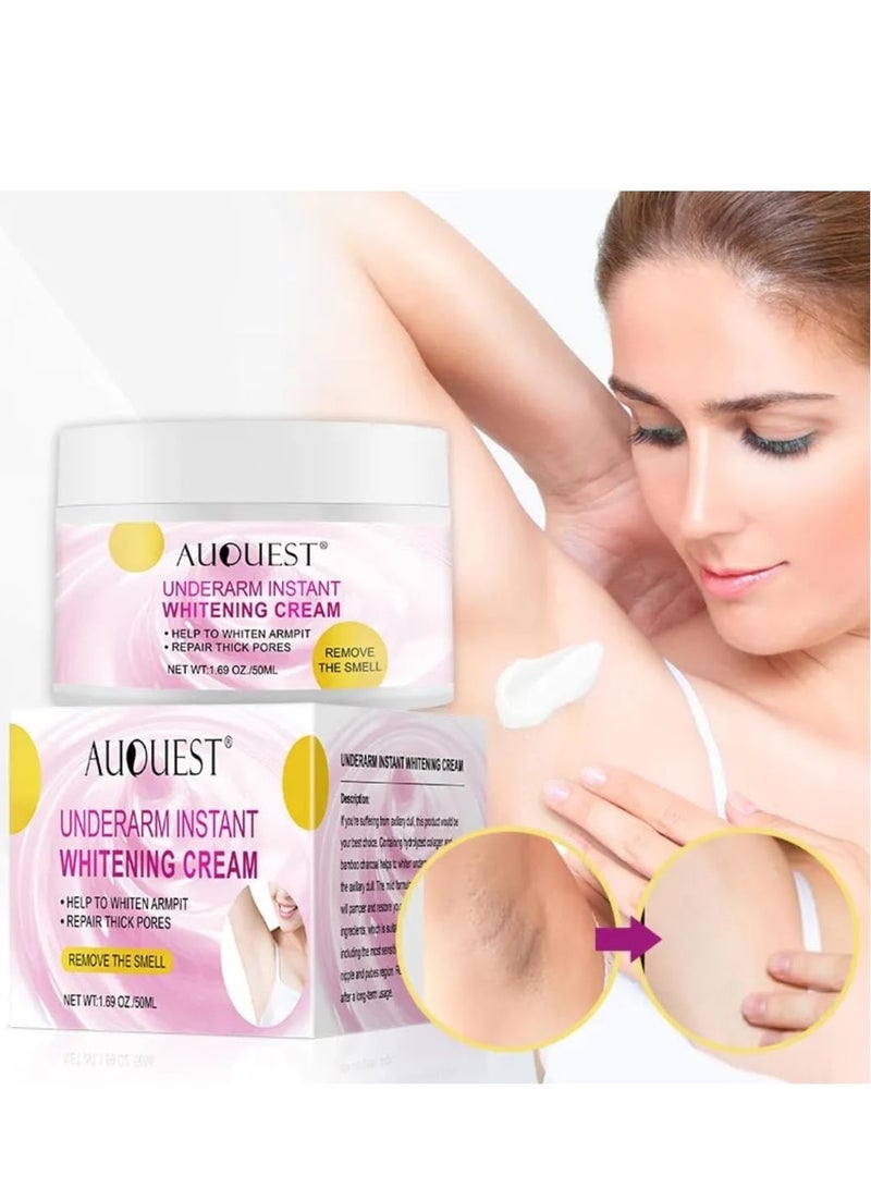 AuQuest Underarm Instant Whitening Cream 50ml, Bleaching Cream For Women For Dark Armpit Body Face Lightening Cream Intimate Skin Cream For Knees Armpit Elbows Private Areas Whitening Cream - Image 2