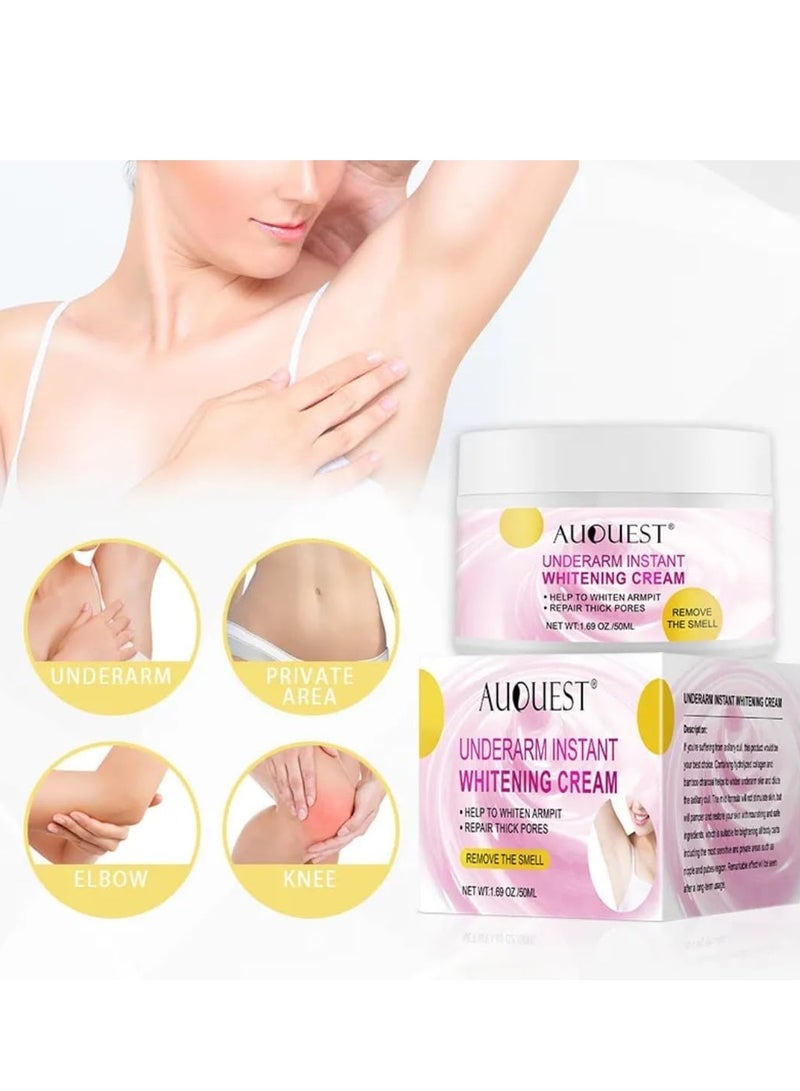 AuQuest Underarm Instant Whitening Cream 50ml, Bleaching Cream For Women For Dark Armpit Body Face Lightening Cream Intimate Skin Cream For Knees Armpit Elbows Private Areas Whitening Cream - Image 3