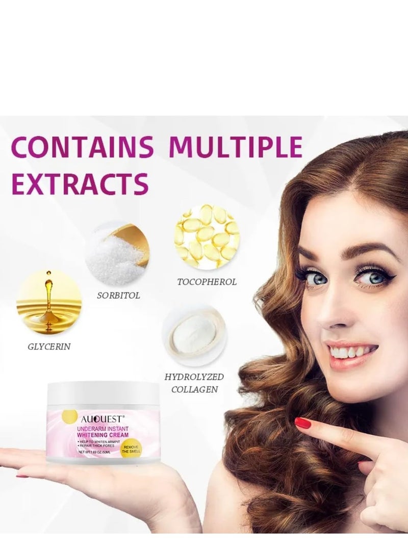 AuQuest Underarm Instant Whitening Cream 50ml, Bleaching Cream For Women For Dark Armpit Body Face Lightening Cream Intimate Skin Cream For Knees Armpit Elbows Private Areas Whitening Cream - Image 4
