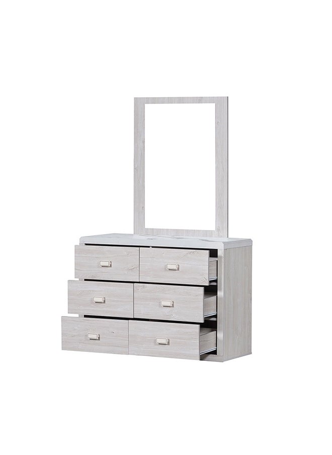 DANUBE HOME Tisley 6 Drawer Dresser With Mirror Durable Vanity Table Dressing Makeup Desk With Storage Modern Design Bedroom Furniture L 40x120x180 cm Light Oak/White Faux Marble  - Image 4