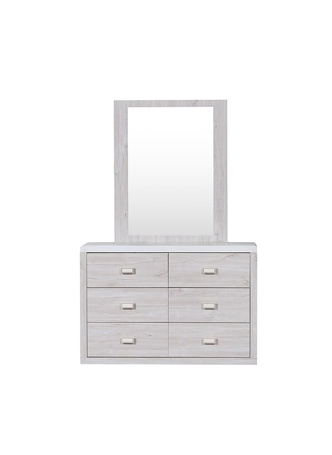 DANUBE HOME Tisley 6 Drawer Dresser With Mirror Durable Vanity Table Dressing Makeup Desk With Storage Modern Design Bedroom Furniture L 40x120x180 cm Light Oak/White Faux Marble  - Image 2