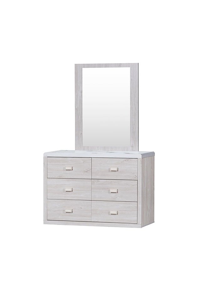 DANUBE HOME Tisley 6 Drawer Dresser With Mirror Durable Vanity Table Dressing Makeup Desk With Storage Modern Design Bedroom Furniture L 40x120x180 cm Light Oak/White Faux Marble  - Image 3