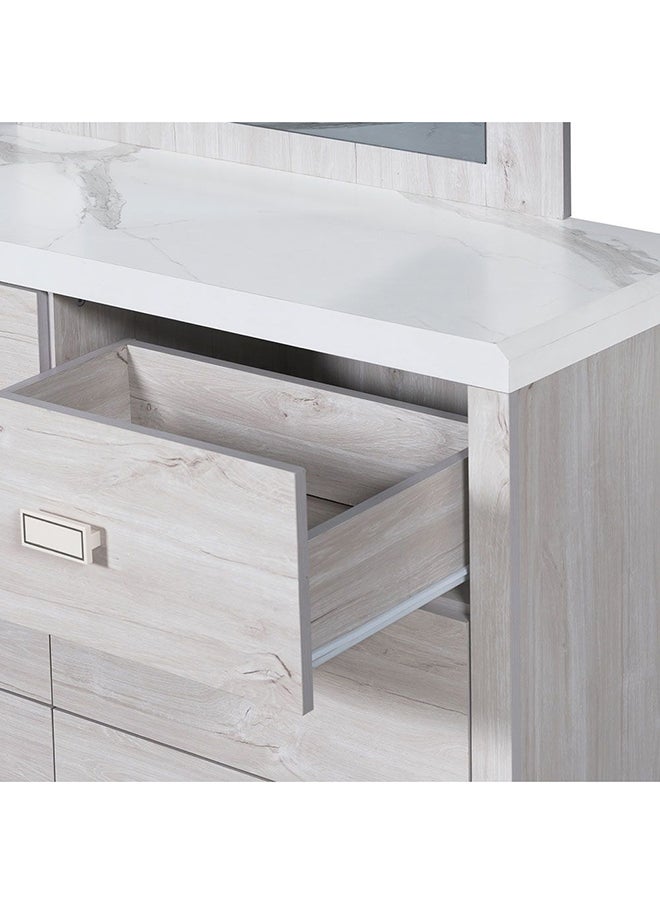 DANUBE HOME Tisley 6 Drawer Dresser With Mirror Durable Vanity Table Dressing Makeup Desk With Storage Modern Design Bedroom Furniture L 40x120x180 cm Light Oak/White Faux Marble  - Image 5