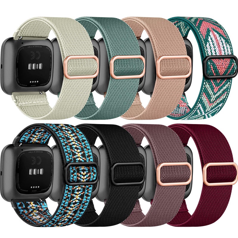 Zspoly 8 Pack Elastic Bands Compatible with Fitbit Versa 2/Versa for Women Men, Adjustable Nylon Braided Strap Solo Loop Sport Replacement Wristband - Image 1