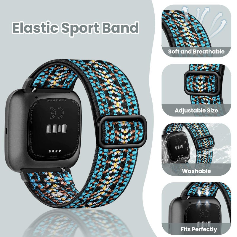Zspoly 8 Pack Elastic Bands Compatible with Fitbit Versa 2/Versa for Women Men, Adjustable Nylon Braided Strap Solo Loop Sport Replacement Wristband - Image 3
