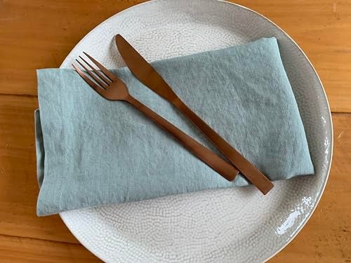 Eight Owls Linen Napkins – 100% French Flax – Stonewashed Pure Linen Cloth Napkins – Mitered Corners – Set of 4 (Sage Green) - Image 4