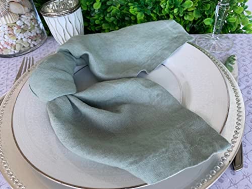 Eight Owls Linen Napkins – 100% French Flax – Stonewashed Pure Linen Cloth Napkins – Mitered Corners – Set of 4 (Sage Green) - Image 2