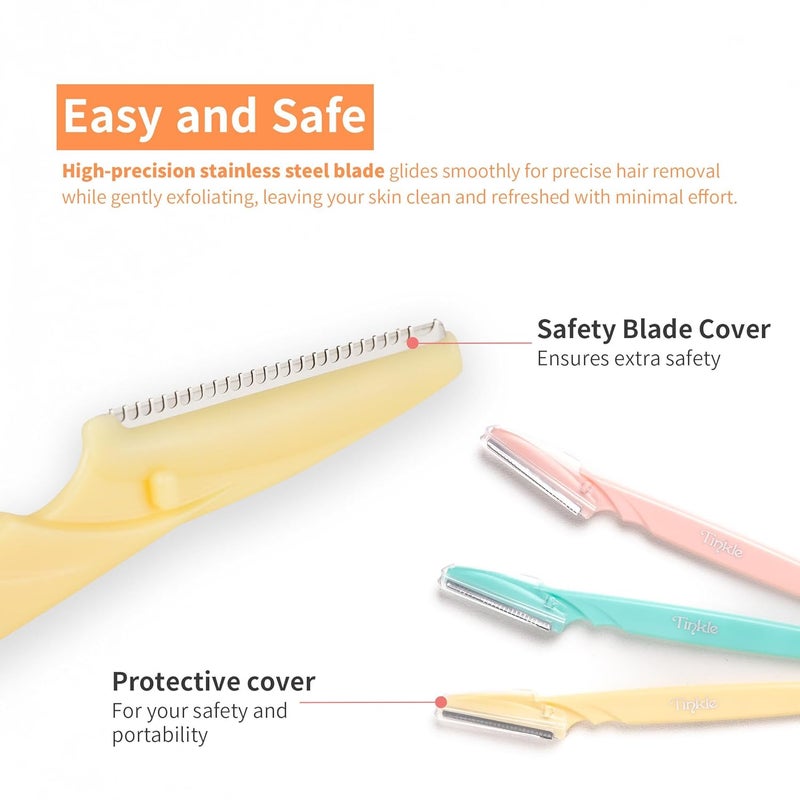 Tinkle Dermaplaning Tool 12ct, Dermaplane Razor for Women, Safe and Easy Peach Fuzz Remover, Eyebrow Trimmer with Protective Cover (4 Packs of 3) - Image 3