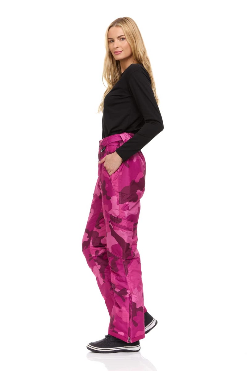 Arctic Quest Women's Snow Ski Pants Water Resistant Softshell Insulated Flare for Snowboarding Hiking Winter Outdoor Pants, Pink Camo, Small - Image 2