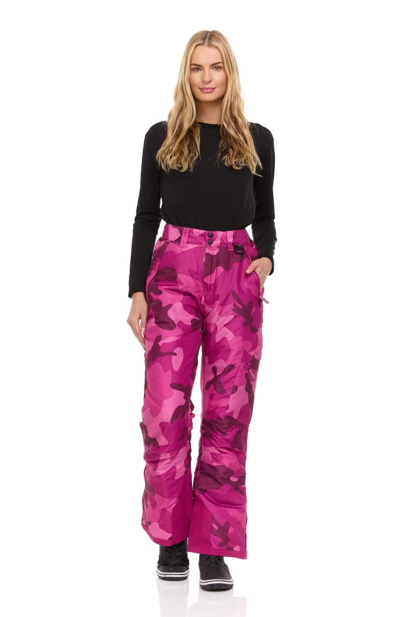 Arctic Quest Women's Snow Ski Pants Water Resistant Softshell Insulated Flare for Snowboarding Hiking Winter Outdoor Pants, Pink Camo, Small - Image 1