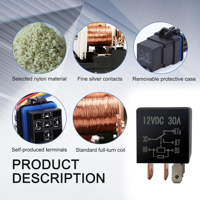 حزمة من 4 مرحلات سيارات DC 12V 5 دبوس، غلاف نايلون مقاوم للماء، مرحل محرك قابل للتبديل والتوصيل والتشغيل، مرحل متعدد الأغراض لمضخة الزيت ومكيف الهواء ومروحة الضوء، عالمي للسيارات والشاحنات (أسود) - Image 5
