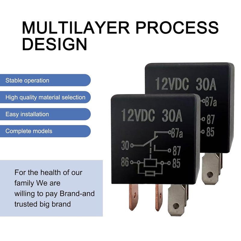 حزمة من 4 مرحلات سيارات DC 12V 5 دبوس، غلاف نايلون مقاوم للماء، مرحل محرك قابل للتبديل والتوصيل والتشغيل، مرحل متعدد الأغراض لمضخة الزيت ومكيف الهواء ومروحة الضوء، عالمي للسيارات والشاحنات (أسود) - Image 4