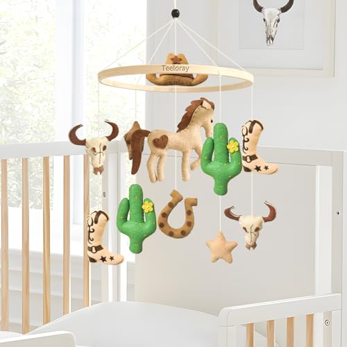 Teeloray Baby Mobile for Crib Western Cowboy Crib Mobile for Boys and Girls Handmade Western Baby Stuff Cowboy Nursery Decor for Infant Bedroom Vintage Cowgirl Room Decor Gender Neutral Newborn Gift - Image 3