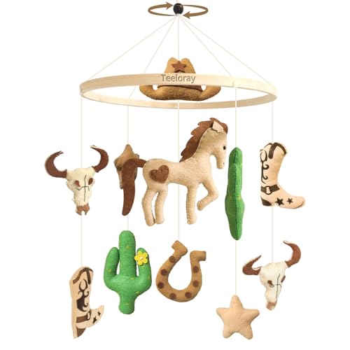 Teeloray Baby Mobile for Crib Western Cowboy Crib Mobile for Boys and Girls Handmade Western Baby Stuff Cowboy Nursery Decor for Infant Bedroom Vintage Cowgirl Room Decor Gender Neutral Newborn Gift - Image 1