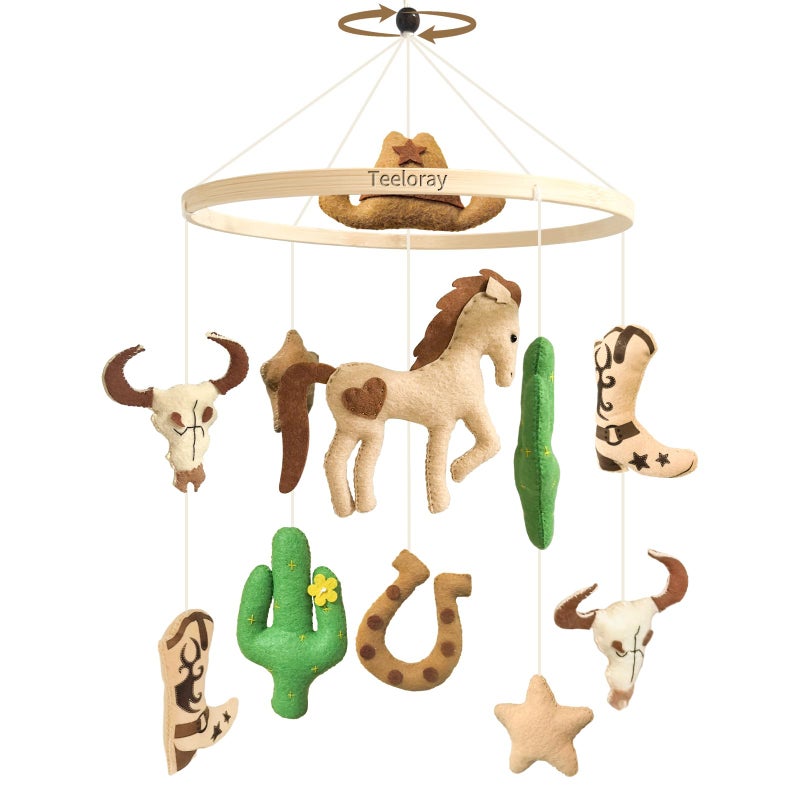 Teeloray Baby Mobile for Crib Western Cowboy Crib Mobile for Boys and Girls Handmade Western Baby Stuff Cowboy Nursery Decor for Infant Bedroom Vintage Cowgirl Room Decor Gender Neutral Newborn Gift - Image 2
