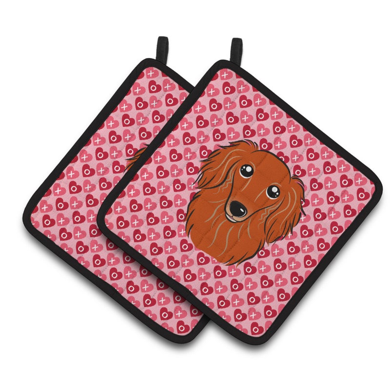 Caroline's Treasures ""Caroline's Treasures Longhair Red Dachshund Hearts Pair of Pot Holders  7.5HX7.5W  Multicolor"" 
