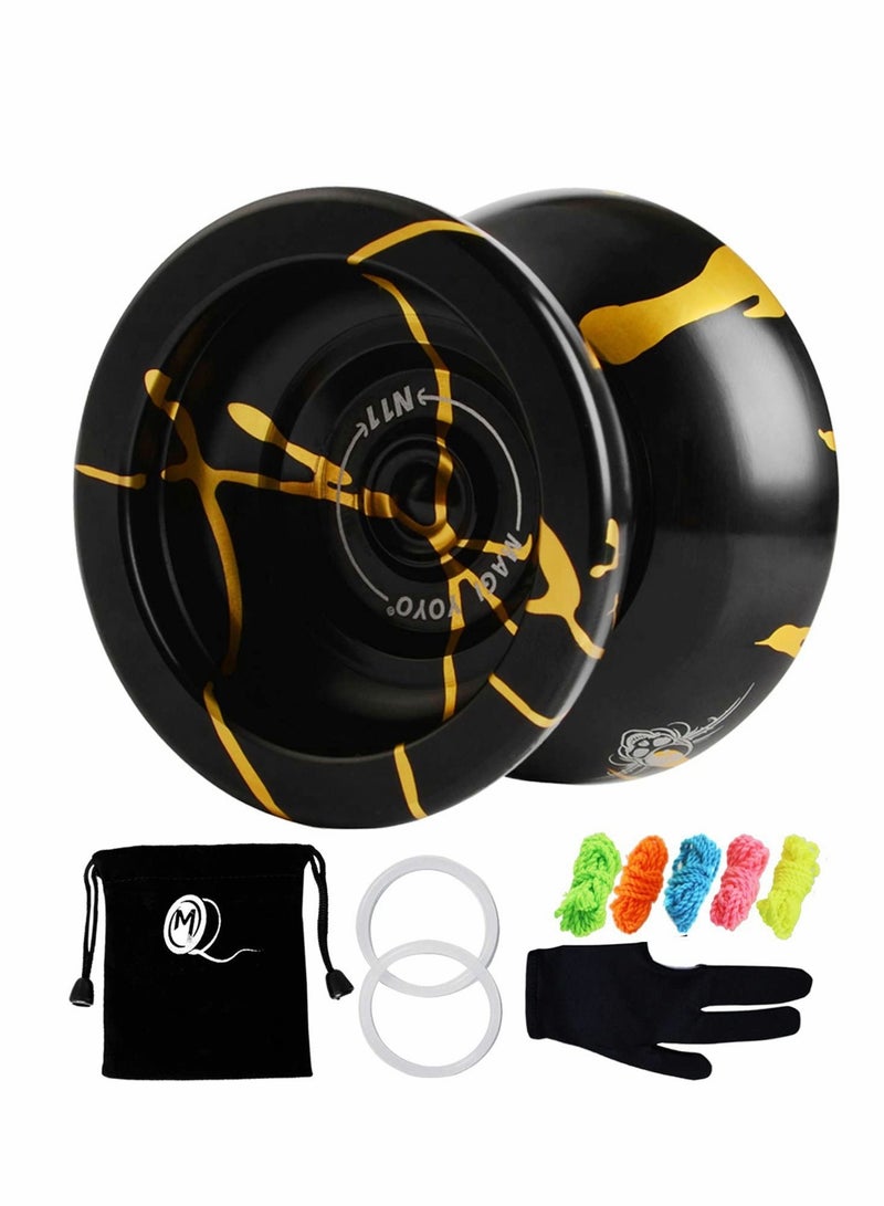 N11 Professional Unresponsive Yoyo Black Gold Alloy YoYo with Bag Glove 5 Strings Suitable for Beginners and Experts