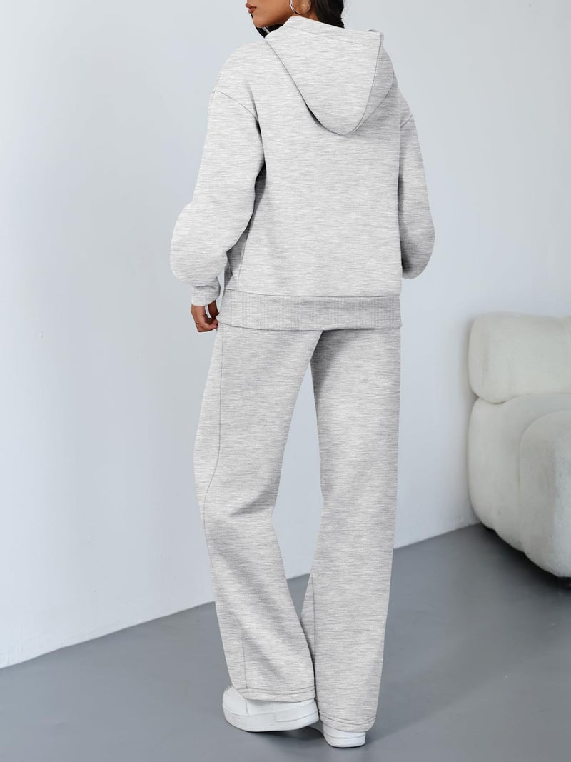 Trendy Queen 2 Piece Lounge Sweat Sets Plus Size Fall Fashion Matching Sweatsuits Wide Leg Pants Travel Outfit Winter Clothes Grey S - Image 4