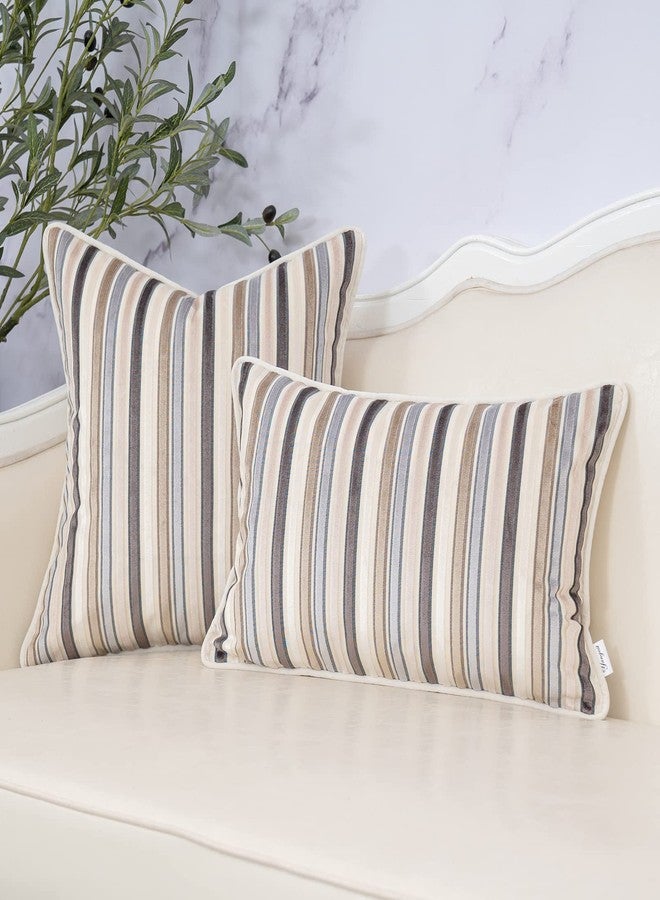 Yangest Beige Striped Throw Pillow Cover Multicolor Velvet Cushion Cover Zippered Rectangular Pillowcase for Sofa Couch Bedroom Living Room Home Decoration, 12x20 Inch - Image 5