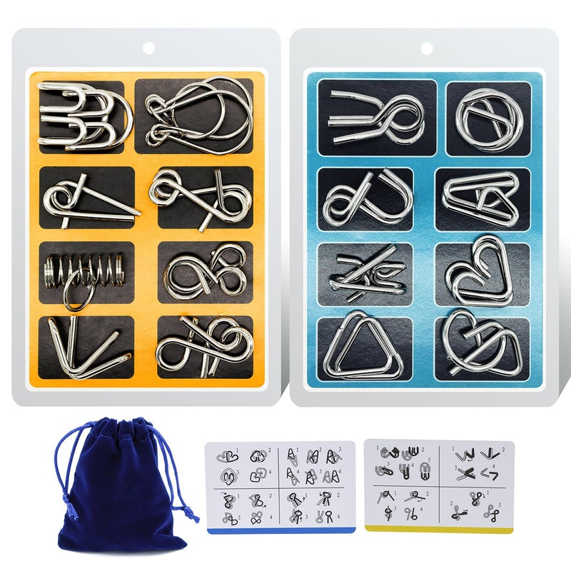 Padike Metal Wire Puzzle 16Piece Set with Pouch IQ Test Brain Teaser Disentanglement Chinese Ring Fidget Toy for Kids Adults Portable Party Favor - Image 4