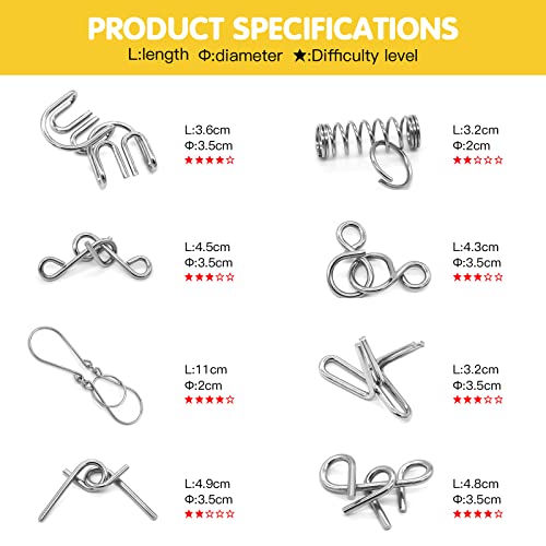 Padike Metal Wire Puzzle 16Piece Set with Pouch IQ Test Brain Teaser Disentanglement Chinese Ring Fidget Toy for Kids Adults Portable Party Favor - Image 5