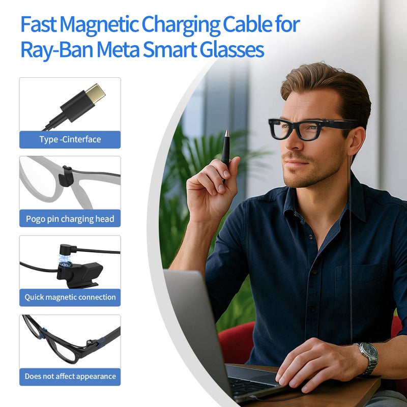 RCstyle HiBloks Magnetic Charging Cable for Ray-Ban Meta Wayfarer/Skyler/Headliner Gen 2 & Oakley Meta HSTN, USB-C Cable for RayBan Meta Gen 2 Accessories, Portable for Phone/Car/Laptop/Power Bank Charging - Image 5