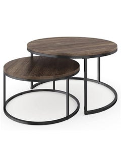 AGD Modern Nesting Round Coffee Table Set of 2 Pieces for Living Room Balcony Garden Etc, Round Coffee Table with Solid Metal Frame  - Image 4