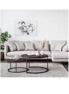 AGD Modern Nesting Round Coffee Table Set of 2 Pieces for Living Room Balcony Garden Etc, Round Coffee Table with Solid Metal Frame  - Image 5