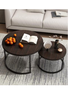 AGD Modern Nesting Round Coffee Table Set of 2 Pieces for Living Room Balcony Garden Etc, Round Coffee Table with Solid Metal Frame  - Image 2